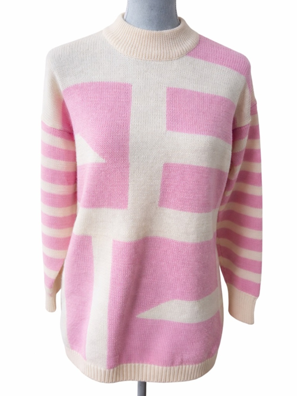 Vintage Alexandria 100% Wool Pink Cream Geometric Sweater L